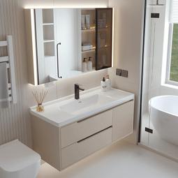 簡約奶油風浴室一體洗手盆薄邊高下掛人造石臺盆進可麗耐 歷史價格詳細信息