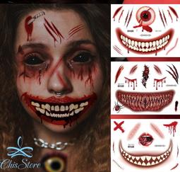 萬聖節臉貼兒童紋身貼紙男女孩卡通夜光仿真傷疤派對妝容水印貼畫 歷史價格詳細信息
