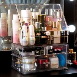 化妝盒收納箱化妝品收納盒ins大容量水乳化妝品手提化妝箱金銀首飾桌面整理盒 歷史價格詳細信息