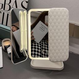 臺式led化妝鏡收納盒一體帶燈桌面三色補光家用便攜旋轉補光鏡子 歷史價格詳細信息