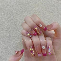 假指甲可取可帶霓虹碎鑽玻璃美甲穿戴甲可拆卸假指甲手工光療甲片 歷史價格詳細信息