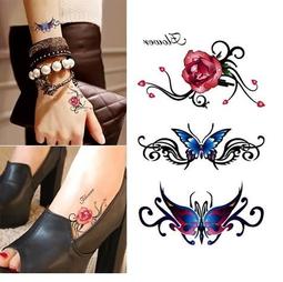 紋身貼紙玫瑰花胸前鎖骨暗黑紅色蝴蝶刺青防水持久女一份10張潮 歷史價格詳細信息