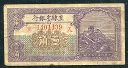 直隸省銀行伍圓，天津地名、民國15年財政部版山海關伍元，背面10376 歷史價格詳細信息