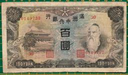 滿洲中央銀行紙鈔(綿羊)"百圓" 100元 少 品相如圖 (紙鈔) 歷史價格詳細信息
