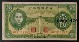 民國紙幣中央儲備銀行，一元紫色版，綠色版一對，都是原始票無下5117 歷史價格詳細信息