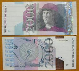 ★￥-德國測試鈔---2000年---德國GD印鈔公司 波提切利 ---意大利畫家---￥★--增值系列收藏 價格比較,價格查詢,歷史價格詳細信息