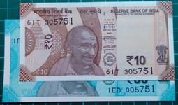印度10 Rupees紙鈔１枚。－2013年－UNC－－－－(外鈔收藏-INDIA-世界貨幣-亞洲紙鈔) 歷史價格詳細信息