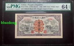 第一套人民幣壹仟圓，秋收，PMG64分239 歷史價格詳細信息