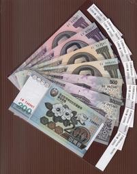 新品** 北朝鮮--紙鈔: 1 . 5 . 10 . 50 . 100 . 200 . 500 . 1000 . 5000元.   一套9張(末2碼相同) 歷史價格詳細信息