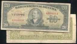 【紙幣】CUBA(古巴),P88b     , 10 PESO , 1958 ,品相美VF#203520 歷史價格詳細信息