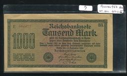 【紙幣】GERMANY(德國),P76b  , 1000-MARK  , 1922 水印I ,品相美VF #203738 歷史價格詳細信息
