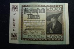 1922年德國大票幅馬克（5張合拍） 歷史價格詳細信息