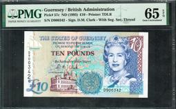 【Numismatist】Guernsey（根西）5-Pounds P-56b ND（1996） PMG67 歷史價格詳細信息