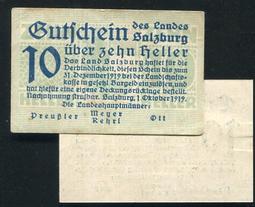 【流通券】Austria (奧地利),  PA13 ， 20-HELLER 1920 #206517 , 品相95新AU 歷史價格詳細信息