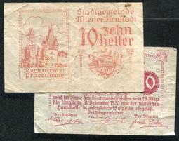 【流通券】Austria (奧地利),  PA13 ， 20-HELLER 1920 #206517 , 品相95新AU 歷史價格詳細信息