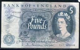 【紙幣】Great Britain (英國), P375a , 5-POUND , ND(1966)品相美上VF+ #2 價格比較,價格查詢,歷史價格詳細信息
