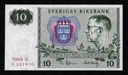 【麟雅堂】瑞典（Sweden）1968年央行成立300週年10-Kronor紀念鈔，全新 歷史價格詳細信息