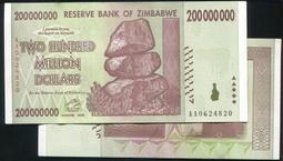 ZIMBABWE(辛巴威紙幣），P81，二億，2008，品相全新UNC 歷史價格詳細信息