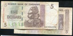 【紙幣】Zimbabwe(辛巴威), P66 , 5-Dollar , 2007 品相普F #208509 價格比較,價格查詢,歷史價格詳細信息