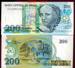 巴西1989年版1 Cruzado Novo紙鈔１枚。－些微黃斑－－【加蓋改值版】－(2)（BRASIL） 歷史價格詳細信息
