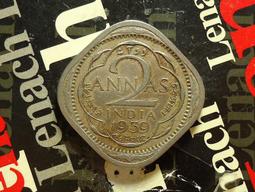 【麟雅堂】英屬印度1944(B)年２-Annas銅幣，喬治六世《KM 541a》 歷史價格詳細信息
