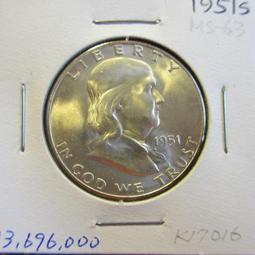 經典銀幣--1962 D 美國富蘭克林半圓銀幣-MS63-K17037 歷史價格詳細信息