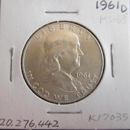 經典銀幣--1962 D 美國富蘭克林半圓銀幣-MS63-K17037 歷史價格詳細信息