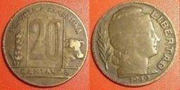 【全球郵幣】阿根廷1949年 180度大逆背 ARGENTINA 20 CENTAVOS 銅幣 價格比較,價格查詢,歷史價格詳細信息