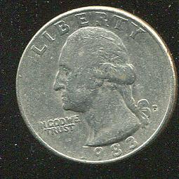 United States(美國25分硬幣)，25-CENT，1983P ，品相普F 價格比較,價格查詢,歷史價格詳細信息