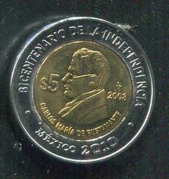 【雙色幣】Mexico(墨西哥),5-PESO 2008,Mariano M.s #206649 ,品相全新UNC 歷史價格詳細信息