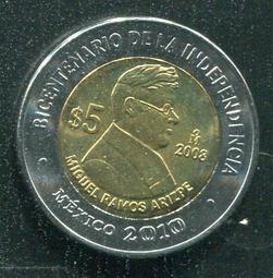 【雙色幣】Mexico(墨西哥),5-PESO 2009,Pedro Moreno #206663 ,品相全新UNC 歷史價格詳細信息