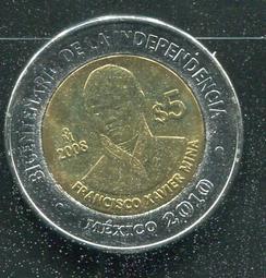 【雙色幣】Mexico(墨西哥),5-PESO 2008,Francisco P. V. R. #206642 ,品相全 歷史價格詳細信息