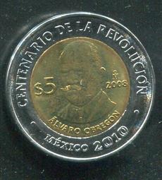 【雙色幣】Mexico(墨西哥),5-PESO 2009,Agust?n de I. #206652 ,品相全新UNC 歷史價格詳細信息