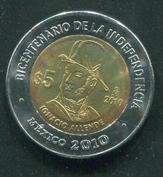 【雙色幣】Mexico(墨西哥),5-PESO 2009,Pedro Moreno #206663 ,品相全新UNC 歷史價格詳細信息