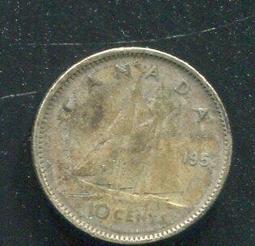 【銀幣18mm】Canada (加拿大),10  Cent#208658 , K23a , 1934 品相普F 歷史價格詳細信息
