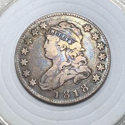 稀少89.2%銀1818年美國長發女神25分銀幣M305，早4247 歷史價格詳細信息