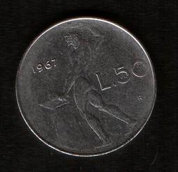 義大利共和國錢幣--面值 50里拉，1973年，K95，品相極美XF 歷史價格詳細信息