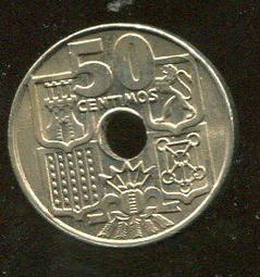 【錢幣】1949/1963 SPAIN(西班牙),50 Centimos, ,品相9新AU 歷史價格詳細信息