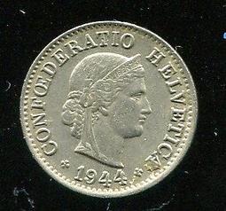 Switzerland（瑞士硬幣），5-RAP，K26b，1941，品相極美 歷史價格詳細信息