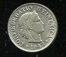 Switzerland（瑞士硬幣），5-RAP，K26b，1941，品相極美 歷史價格詳細信息