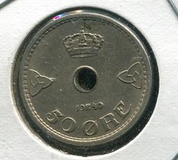 【硬幣】NORWAY (挪威), 50 ORE , K418 , 1990 #203335 品相9新AU 歷史價格詳細信息