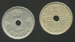 【硬幣】NORWAY (挪威), 50 ORE , K418 , 1990 #203335 品相9新AU 歷史價格詳細信息