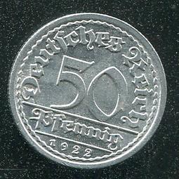 【錢幣】GERMANY德國, 50 Pfennig , K27 , 1922A ,品相全新UNC #201835 價格比較,價格查詢,歷史價格詳細信息