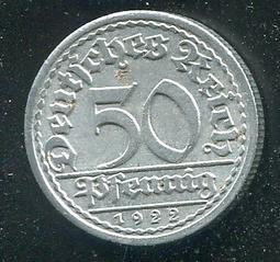 【錢幣】GERMANY德國, 50 Pfennig , K27 , 1922A ,品相全新UNC #201835 歷史價格詳細信息