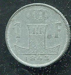 【錢幣】 BELIGIUM 比利時，1 FRANC ， K128 ， 1943 ，品相普上F+ #201951 歷史價格詳細信息