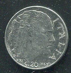【錢幣】ITALY (義大利),   , 20 Centesimi  , K75b  , 1942 ,品相9新AU #202812 歷史價格詳細信息