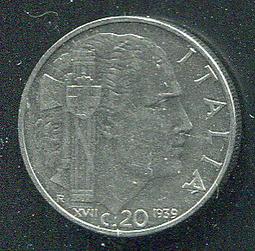 義大利 1939年 20分  不鏽鋼幣 品相如圖  E815 歷史價格詳細信息