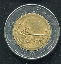 【雙色幣】ITALY (義大利),   , 500 LIRE  , K111  , 1984 ,品相9新AU #202941 歷史價格詳細信息