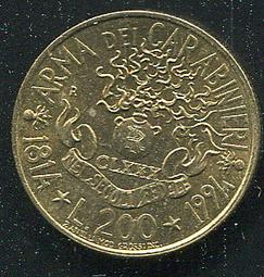 【錢幣】ITALY (義大利),   , 200 LIRE  , K164  , 1994騎兵團180年 ,品相9新AU #202918 歷史價格詳細信息
