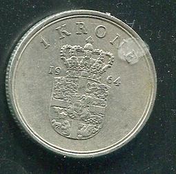 【錢幣】DENMARK(丹麥)， 1 KRONE , K851.1 , 1965 ,品相美上VF+ #205042 歷史價格詳細信息